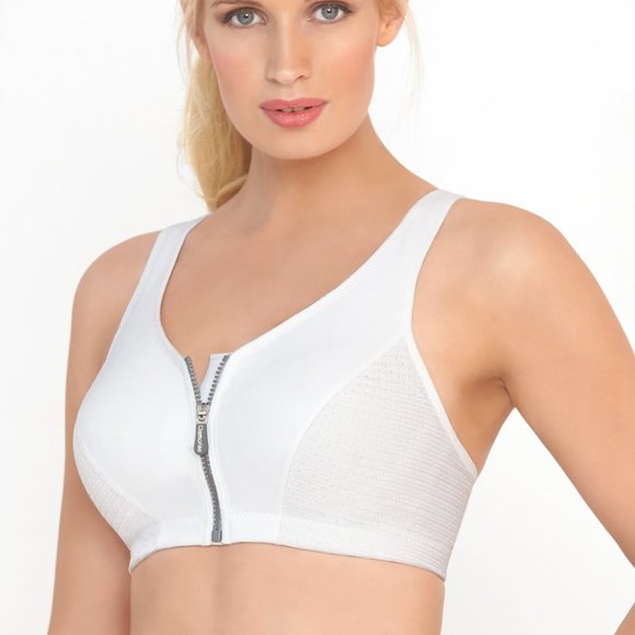 Glamorise SPORT Bra 32D (HIGH-IMPACT) Wicks! (RACERBACK) T-Back Zip-Up WHITE NEW - Picture 10 of 16